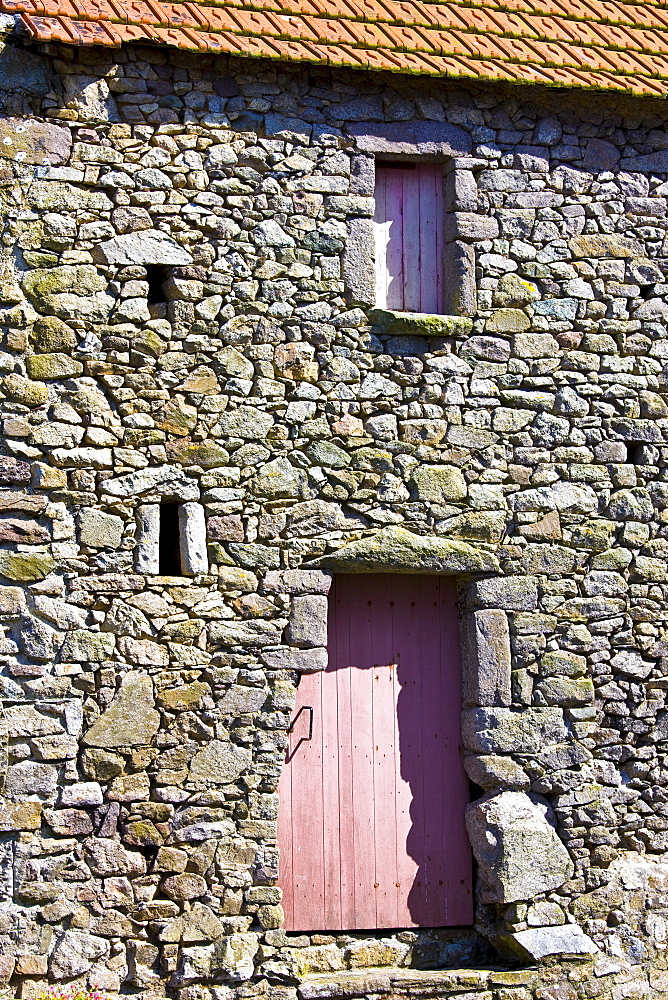 Doorway of stone house at at Cap de la Hague by St Germain Des Vaux in Normandy, France