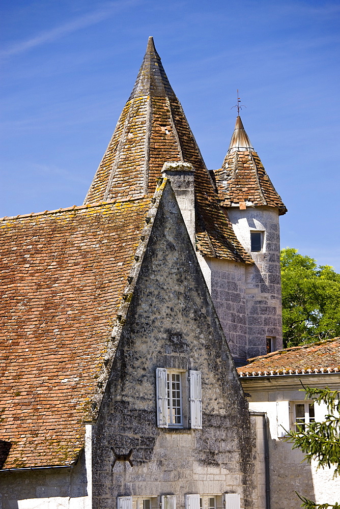 Chateau de Bourdeilles popular as a tourist destination near Brantome in Northern Dordogne, France