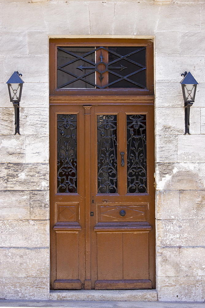 Typical French doorway in Bourdeilles popular tourist destination near Brantome in Northern Dordogne, France