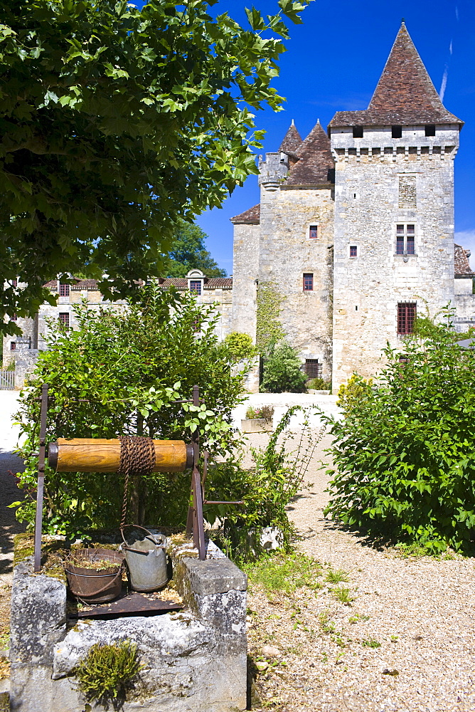 Chateau de la Marthonie, XV, XVI, XVII Century architecture in historic town of St Jean de Cole, France