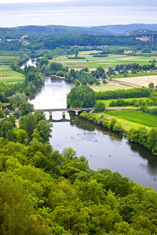 The River Dordogne viewed from on high at Domme, Dordogne, France