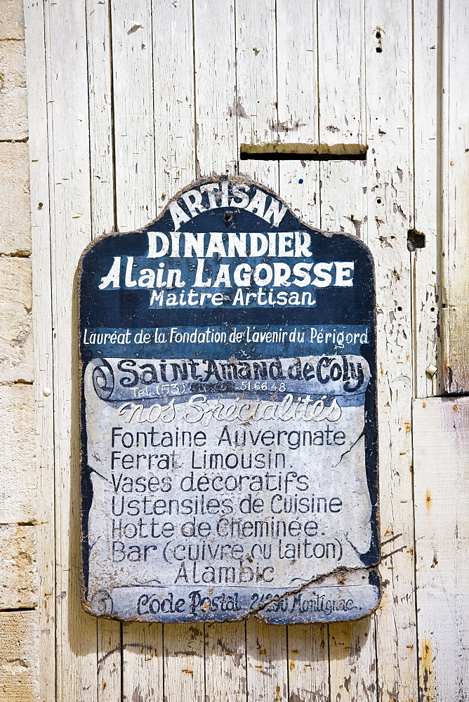 Premises of artisan Dinandier blacksmith Alain LaGorsse at St Amand de Coly, Dordogne, France