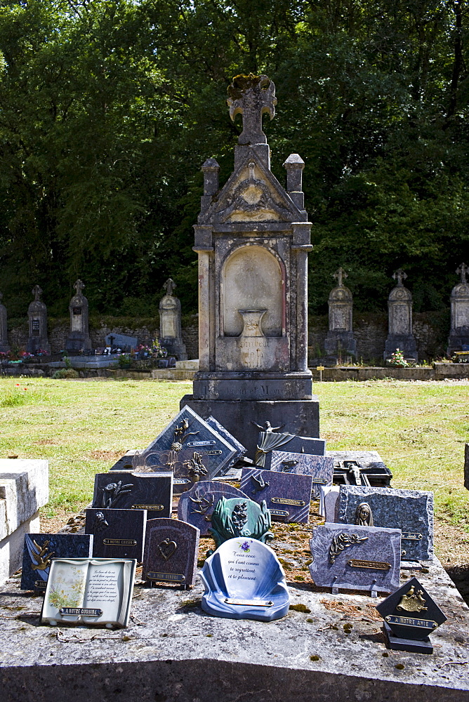 Grave at cemetery graveyard at St Amand de Coly, Dordogne, France