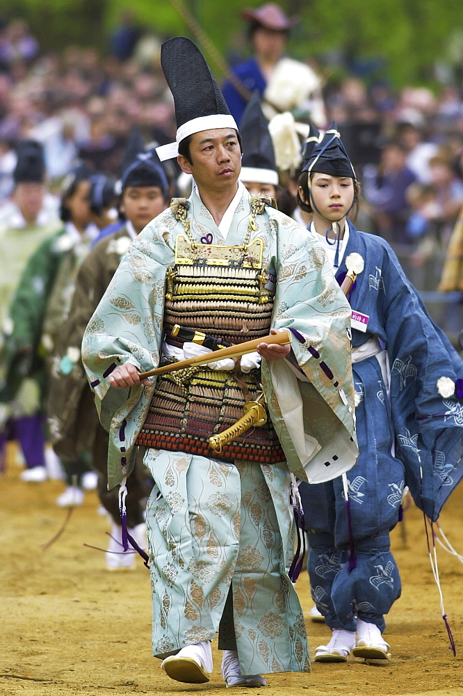 Characters in Japanese traditional costumes at display in Hyde Park, London, United Kingdom