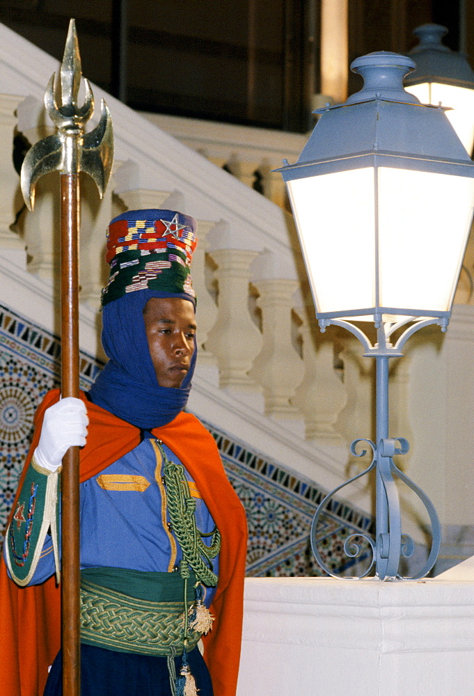 Ceremonial guard at the King's Palace in Rabat the capital city of Morocco, North Africa