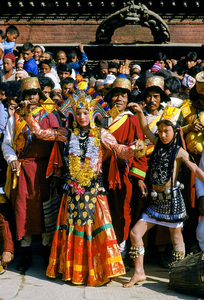 Nepalese dancers at cultural event in Bhaktapur, Nepal