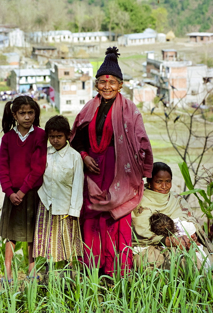 Women and children living in the foothills of the Himalayas at Pokhara in Nepal