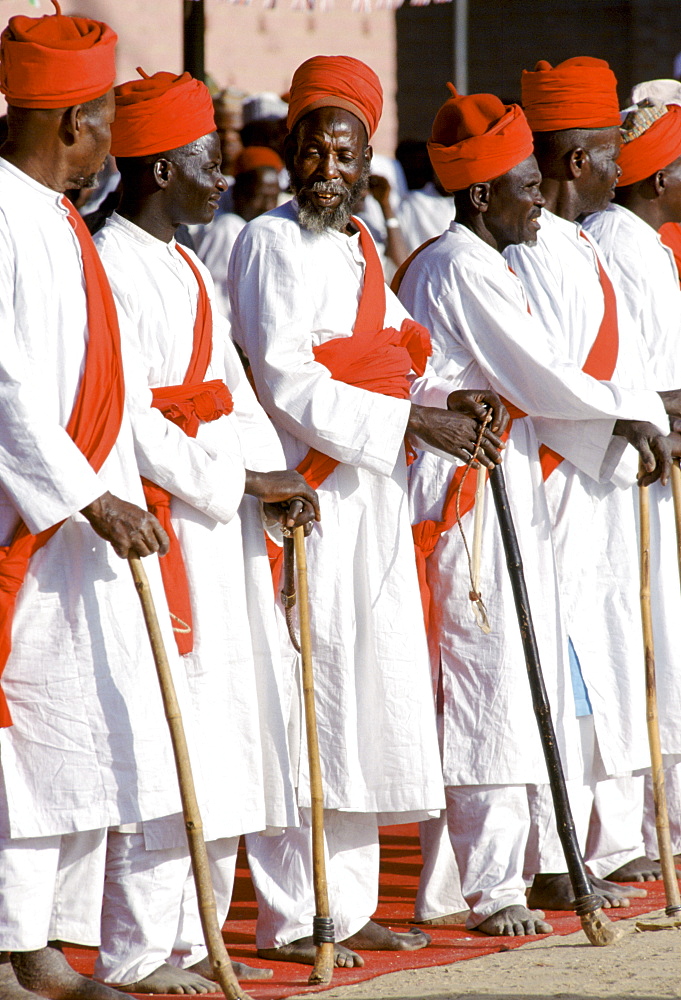 Nigerian men attending tribal gathering durbar cultural event at Maiduguri in Nigeria, West Africa