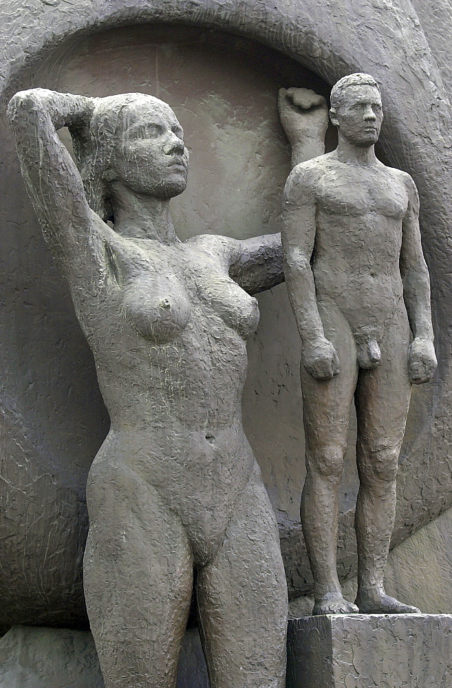 Naked man and woman of the Boat and Breaker war memorial at Akershus Castle, Oslo, Norway