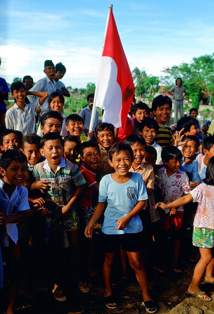 Children with flag, Jakarta, Indonesia