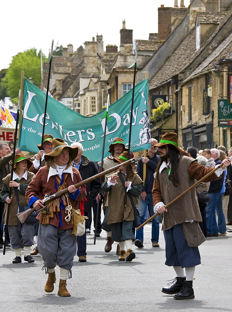 Historic re-enactment of the Levellers, of the New Model Army in Oliver Cromwell era, Burford, The Cotswolds