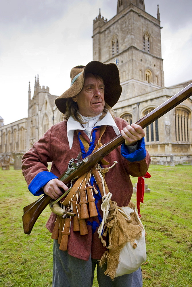 Historic re-enactment of the Levellers, of the New Model Army in Oliver Cromwell era, Burford Church, The Cotswolds