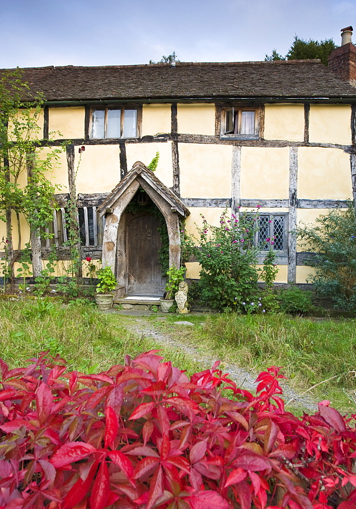 Quaint Tudor style half-timbered cottage at Eardisland, Herefordshire, UK