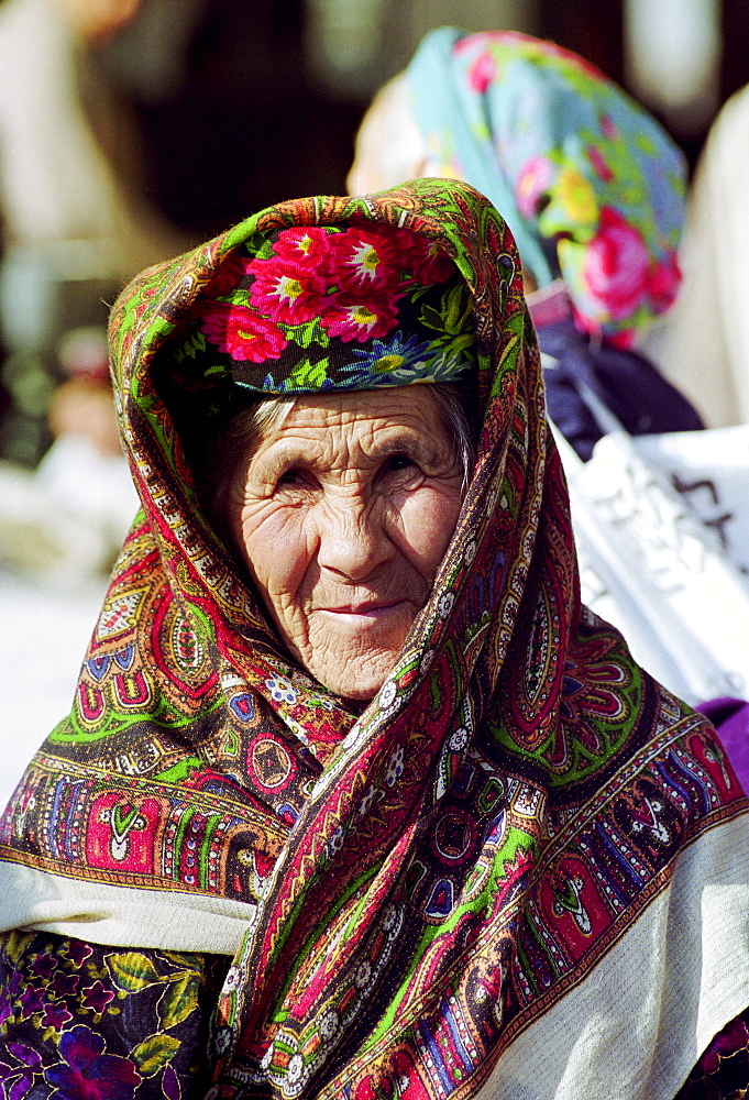 Local woman wearing traditional clothing in Samarkand, Uzbekistan