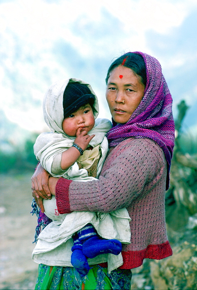 Woman and girl child in rural Nepal.