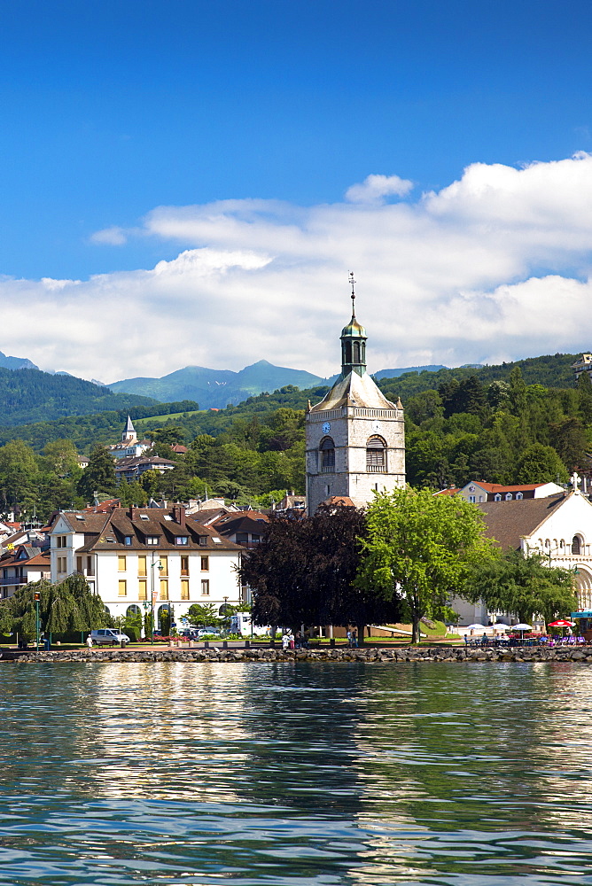 The town and church of Evian-les-Bains by Lake Geneva (Lac Leman), Rhone-Alpes, France, Europe