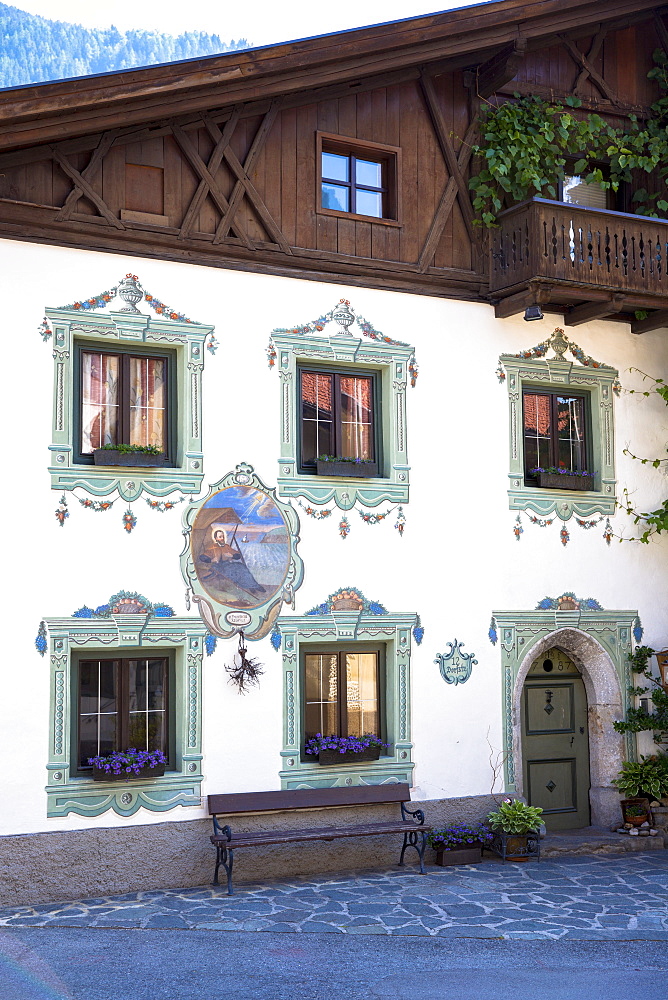 Traditional old 18th century Tyrolean house built in 1787 in the town of Oetz in the Tyrol, Austria, Europe