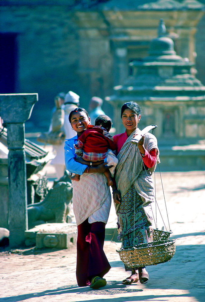 Friends two women and a baby, Patan, Nepal