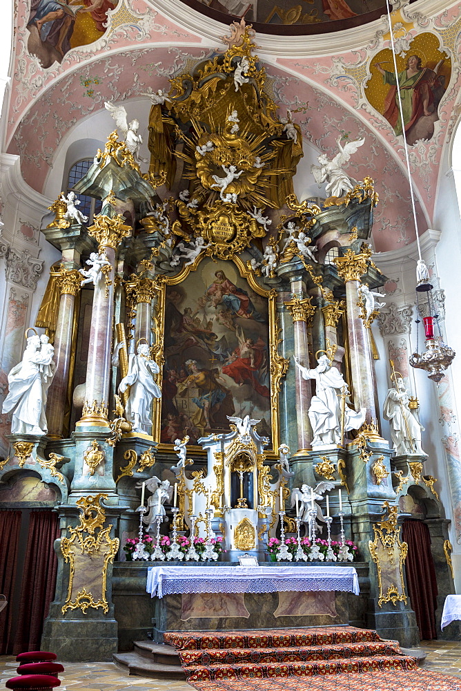 Baroque style Church of St. Peter and Paul in Oberammergau in Upper Bavaria, Germany, Europe