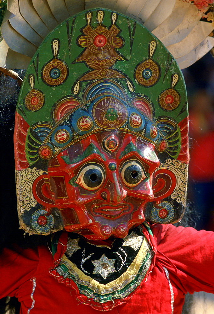 Woman dancer in painted mask,Bhaktapur, Nepal