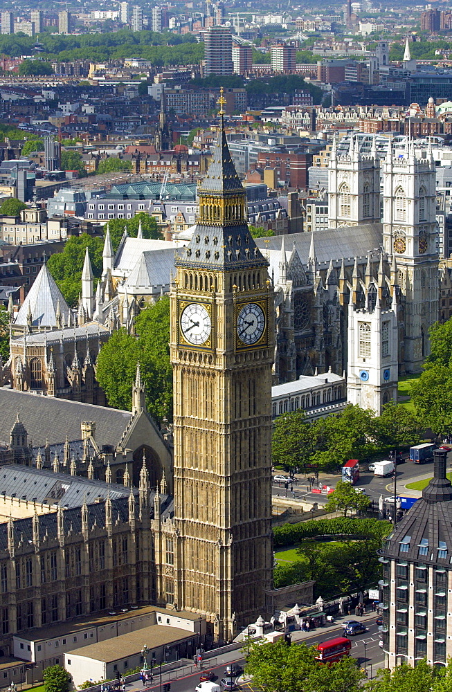 St Stephen's Tower on the Houses of the Parliament which houses Big Ben, the famous clock bells. The great clock of Westminster shows a time of 9.40