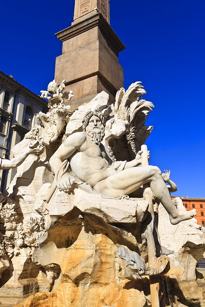 Fontana dei Quattro Flumi (Fountain of the Four Rivers), Piazza Navona, Rome, Lazio, Italy, Europe 