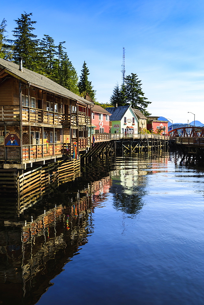 Creek Street, Ketchikan Creek boardwalk, historic red-light district, beautiful sunny summer afternoon, Ketchikan, Alaska, United States of America, North America