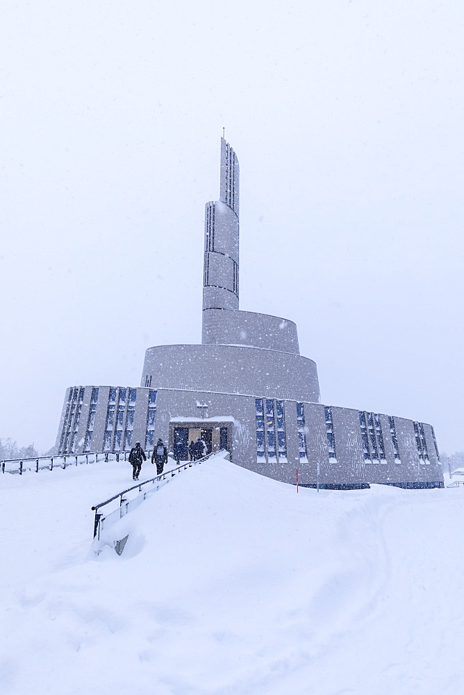 Northern Lights Cathedral, striking architecture, snow in winter, Alta, Altafjord, Finnmark, Arctic Circle, North Norway, Scandinavia, Europe