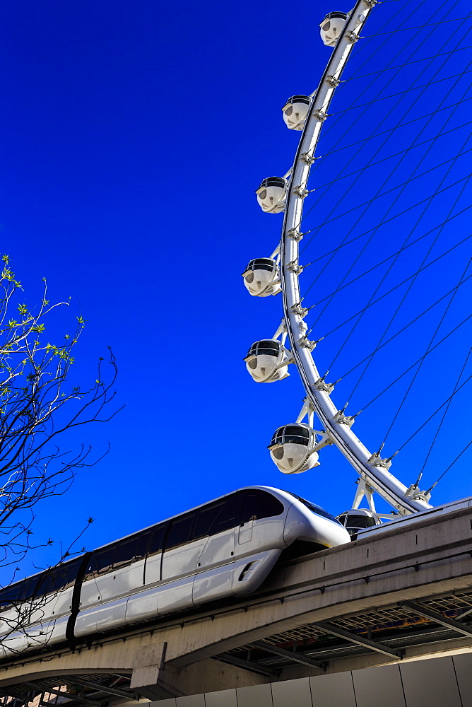 High Roller Observation Wheel section and monorail, LINQ Development, Las Vegas, Nevada, United States of America, North America