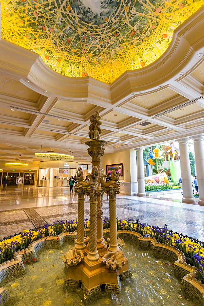 Interior fountain and decorative ceiling, Bellagio Hotel, Las Vegas, Nevada, United States of America, North America