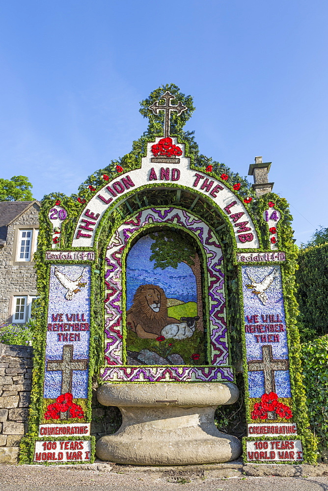 Hand's Well, Well Dressing commemorating the First World War, Tissington, Peak District National Park, Derbyshire, England, United Kingdom, Europe