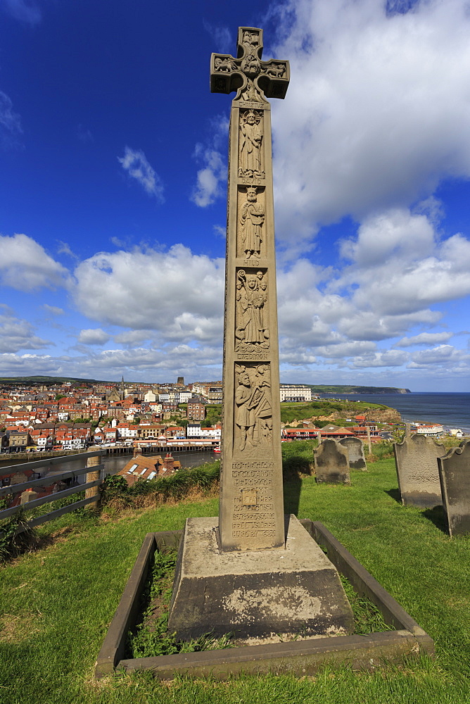 Caedmon's Cross in the Celtic style, St. Mary's Churchyard, Whitby, North Yorkshire, England, United Kingdom, Europe