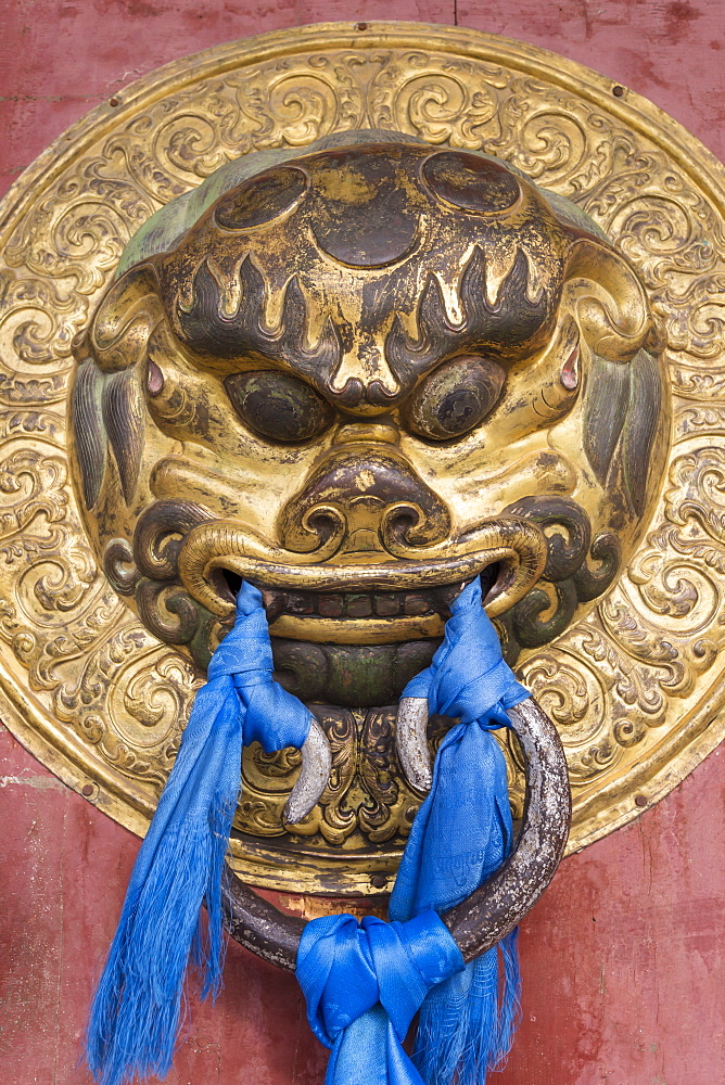 Ornate door handle, Erdene Zuu Khiid, Buddhist Monastery, Kharkhorin (Karakorum), Central Mongolia, Central Asia, Asia