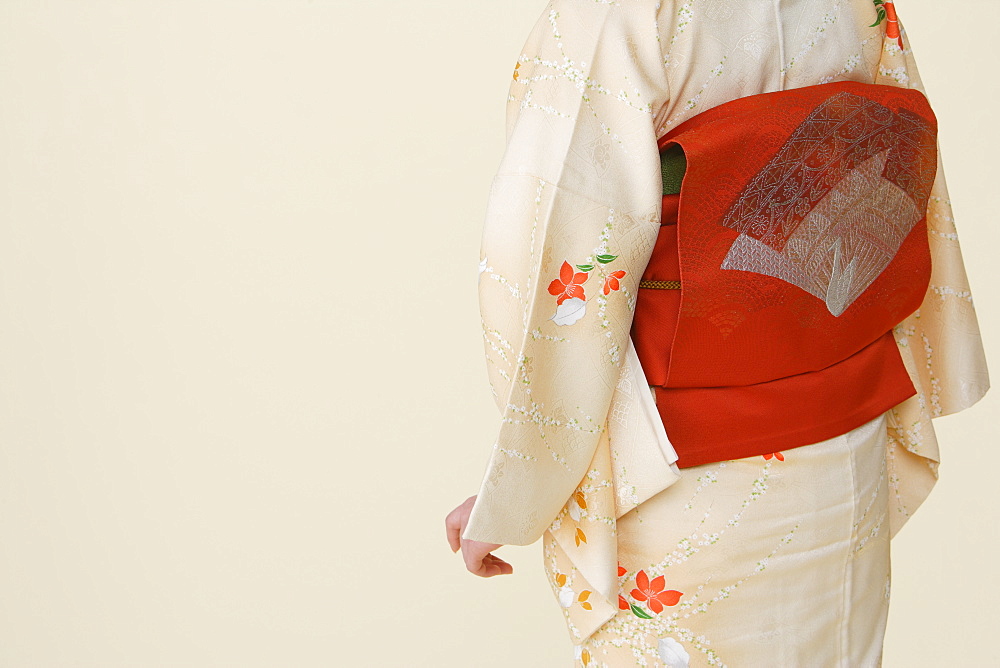 Midriff of Woman Wearing Obi