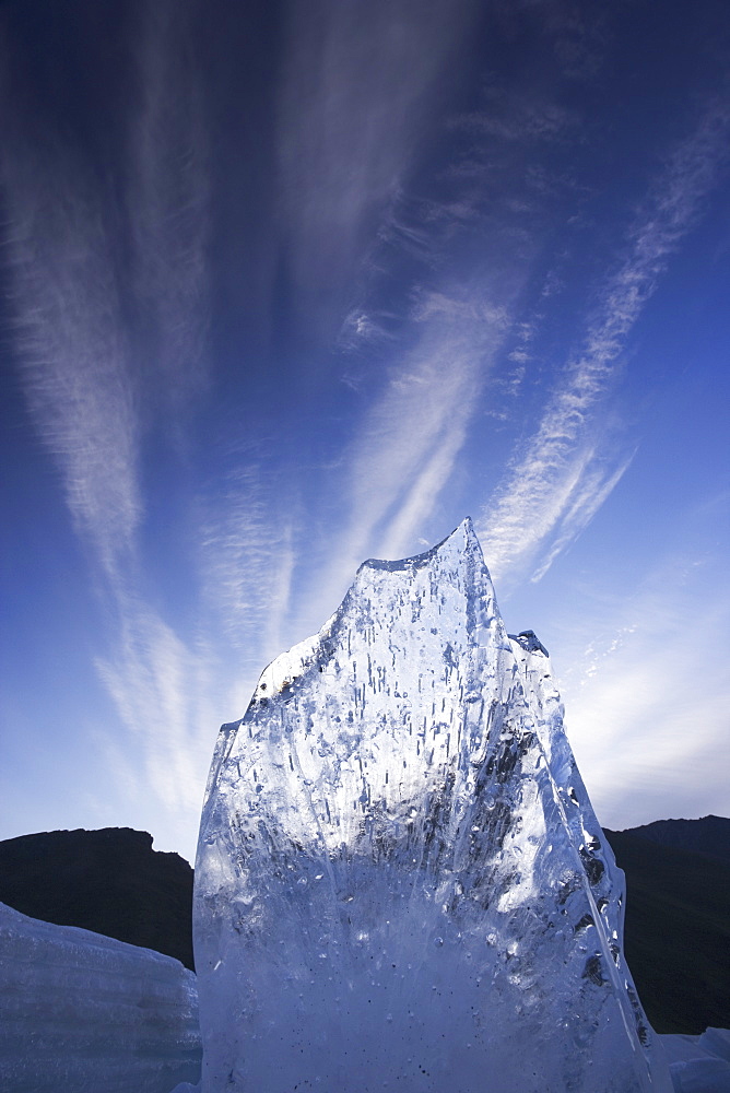 A shard of aufeis reaches toward the arctic sky, Arctic National Wildlife Refuge, Brooks Range, Alaska, USA