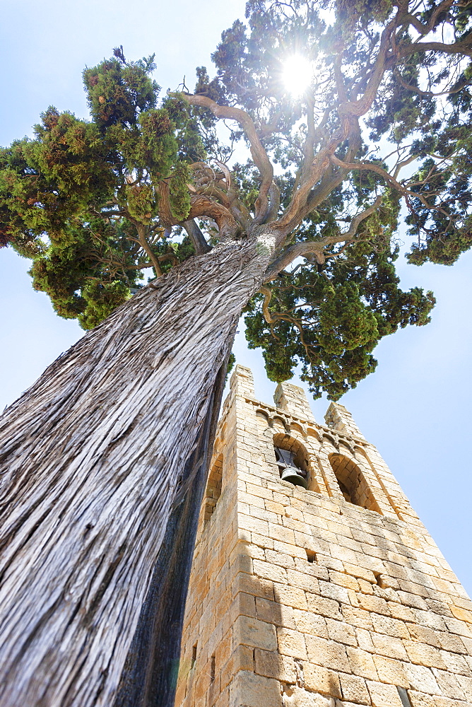 The bell tower of Sant Esteve de Canapost, Forallac, EmpordÃ , Catalonia, Spain