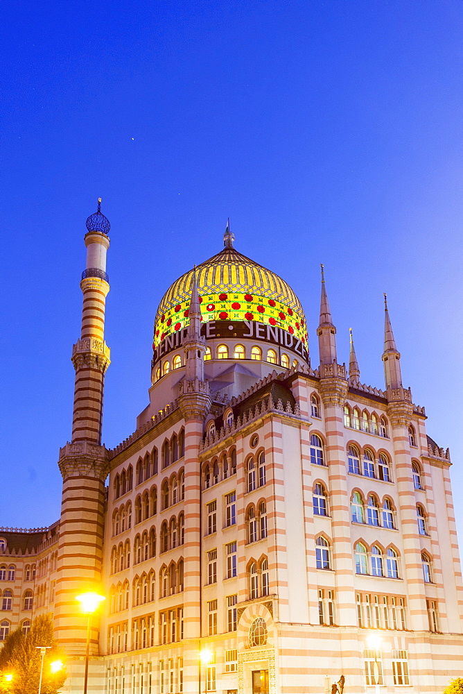 The former tobacco factory Yenidze in Dresden, the colourful dome is modelled on a mosque