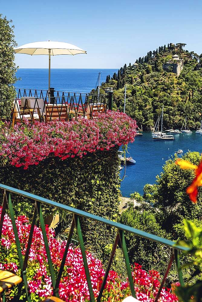 The terrace of the legendary 'Hotel Splendido' in Portofino, Liguria, Italy