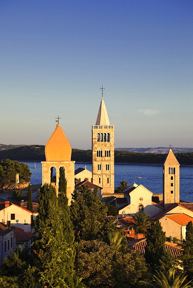 View of Town Rab with Steeples and Adriatic sea in Croatia