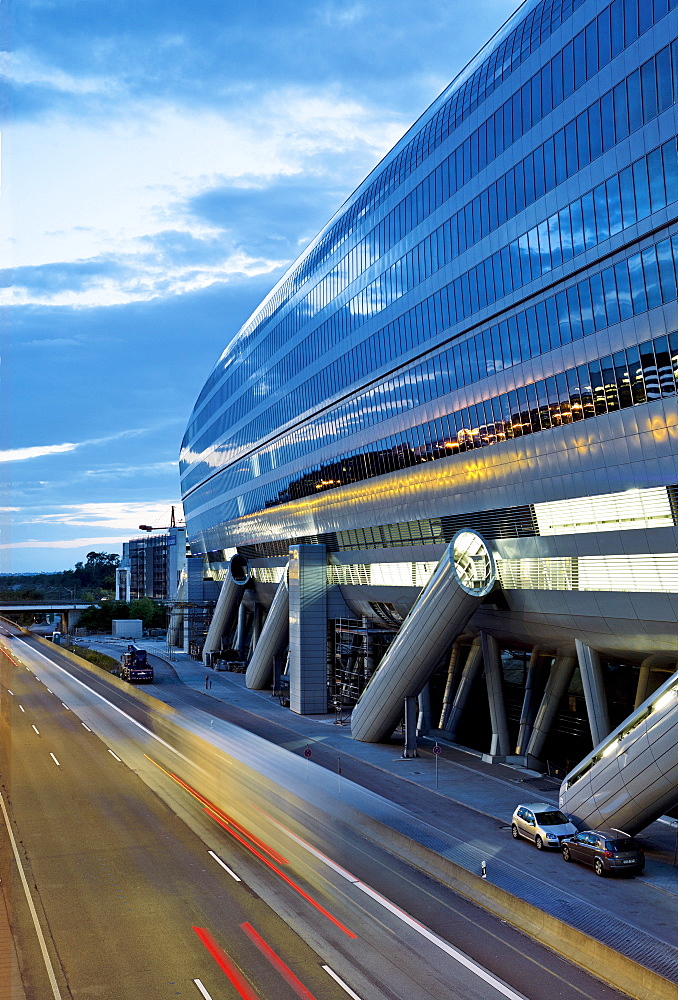 View of Squaire and road at dusk in Frankfurt, Germany