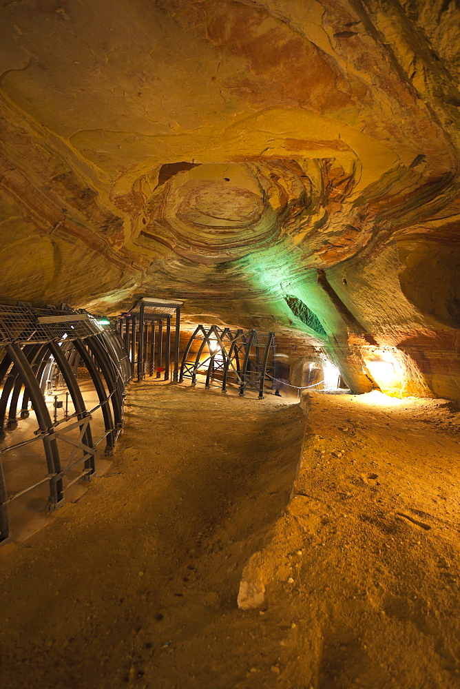 Interior of Schlossberg Caves in Homburg, Saarland, Germany