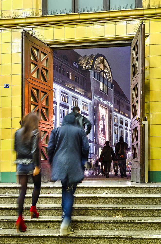 View of Kaufhaus des Westens and traffic at night, Wittenbergplatz, Berlin, Germany