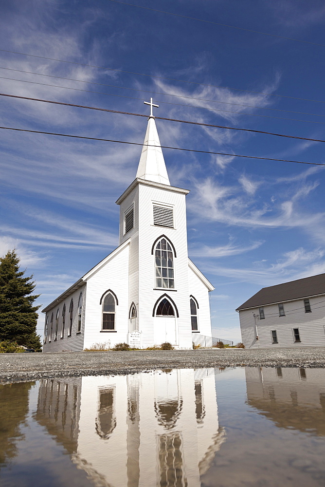 View of white church near Halifax, Prospect Bay, Nova Scotia, Canada