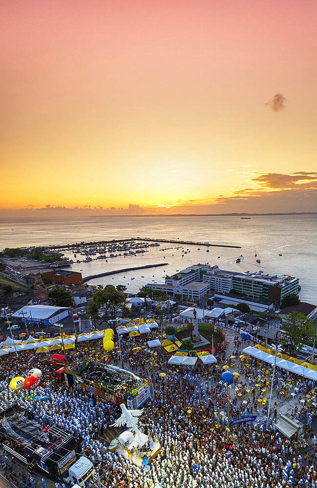 The Filhos de Gandhy carnival parade in the historical centre of Salvador, Bahia, Brazil, South America