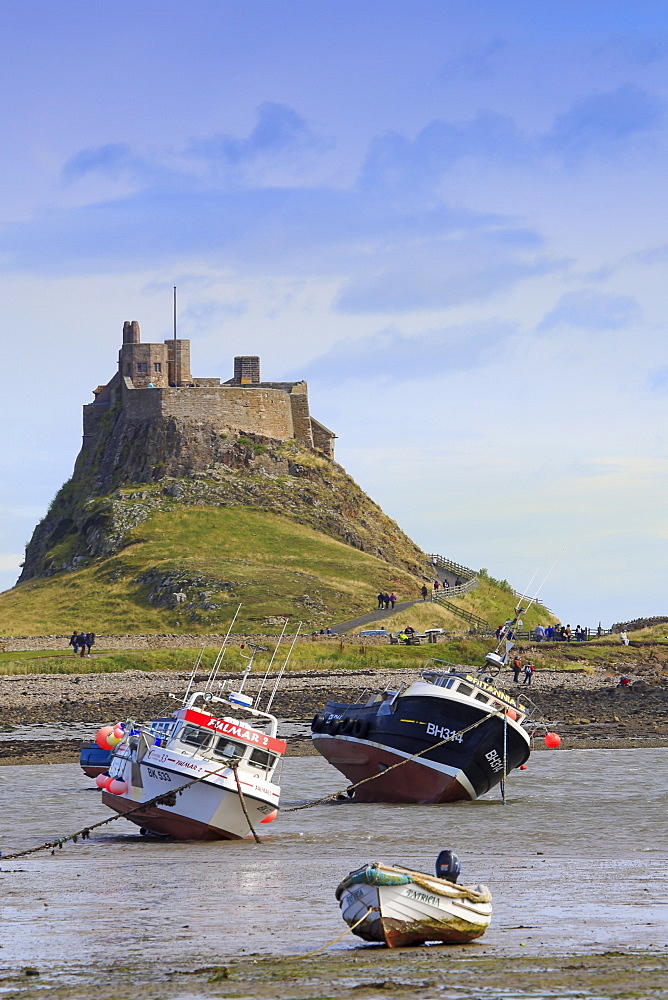 Lindisfarne Castle and harbour, Holy Island, Lindisfarne, Northumberland, England, United Kingdom, Europe