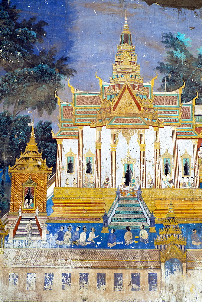 Detail from the Reamker murals (Khmer version of the Ramayana), Royal Palace, Phnom Penh, Cambodia, Southeast Asia