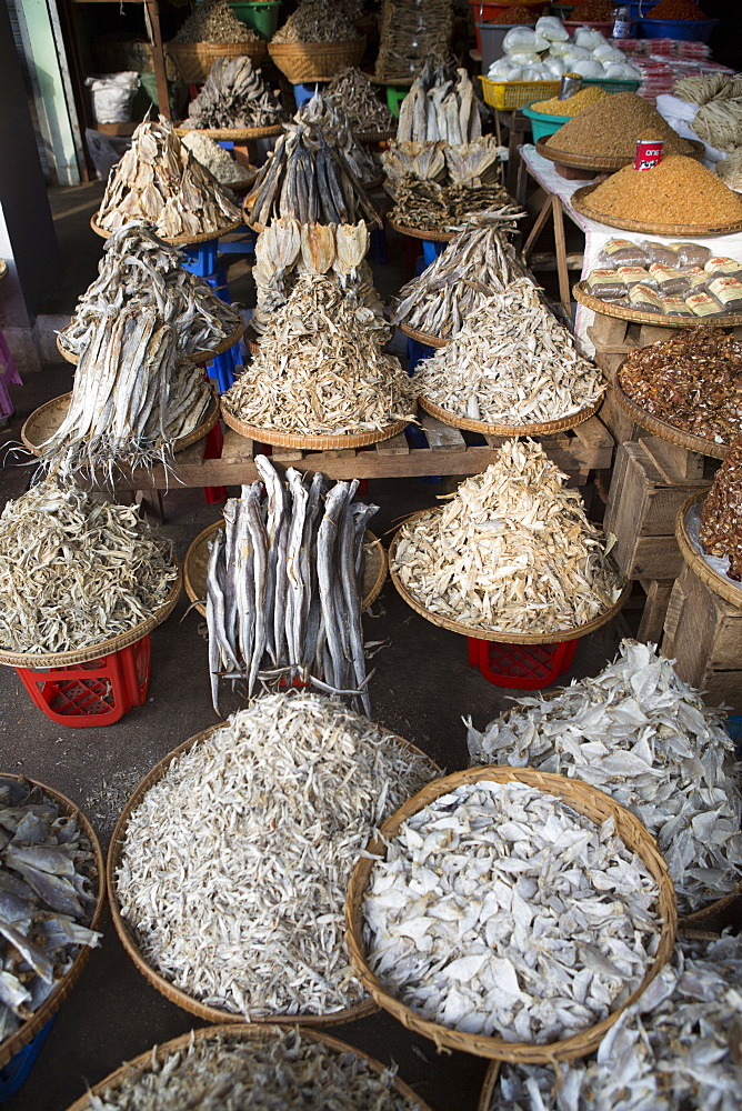 Dried fish in the market, Monywa, Myanmar (Burma), Southeast Asia