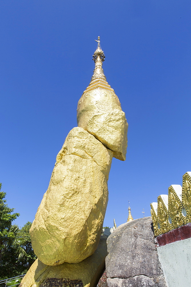 Nwa-La-Bo Pagoda golden rock and pagoda near Mawlamyine, Mon, Myanmar (Burma), Southeast Asia