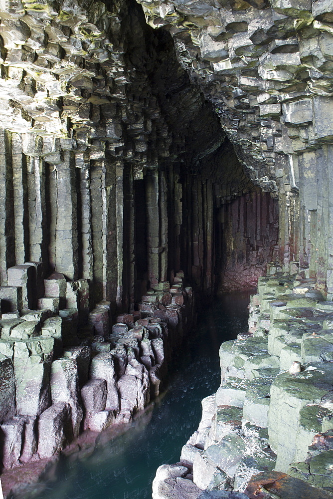 View of basalt columns in Fingal's Cave on the isle of Staffa, Inner Hebrides, Scotland, United Kingdom, Europe