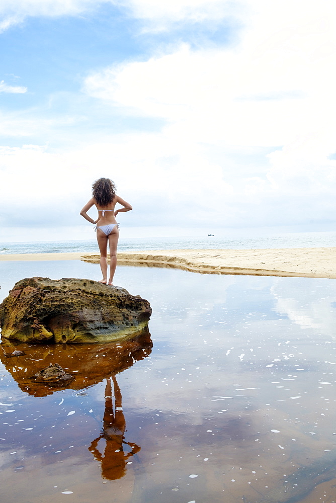 Young woman on a beach on Koh Ka Tiev island, Cambodia, Indochina, Southeast Asia, Asia